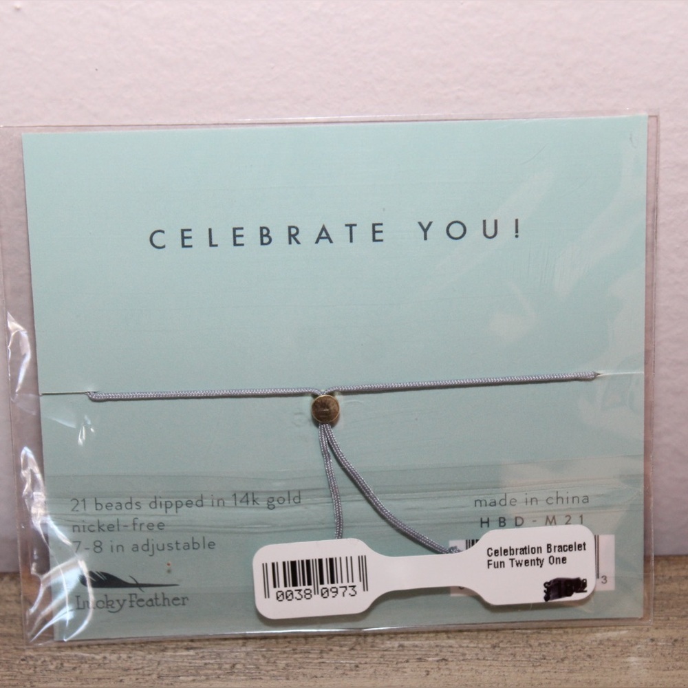 LUCKY FEATHER Fun Twenty-One 14K Gold Dipped Milestone Birthday Bracelet NWT - Picture 3 of 5